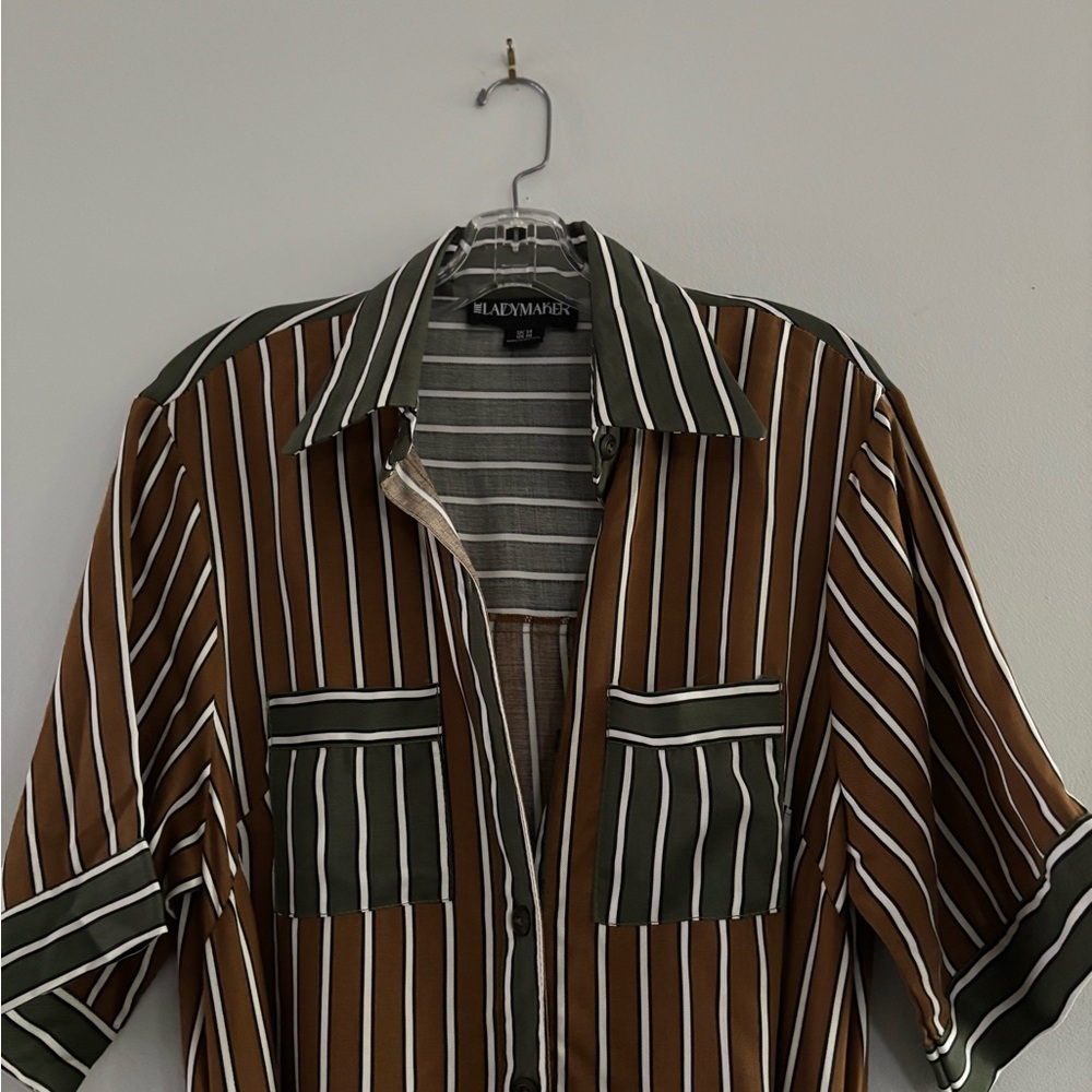 Brown & Olive Striped Maxi Shirt Dress